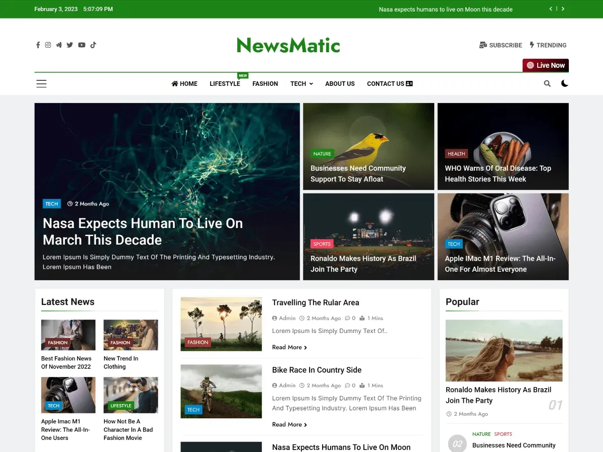 Officiell skärmbild av temat Newsmatic